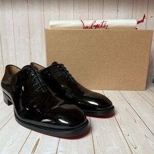 Christian Louboutin Corteo Wholecut Patent Leather Oxfords Black Sz 45 / 12